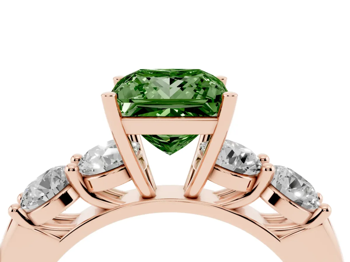 Fancy Green Princess Cut Cut Five-Stone Prong Set Diamond Ring with Classic Band Rose gold