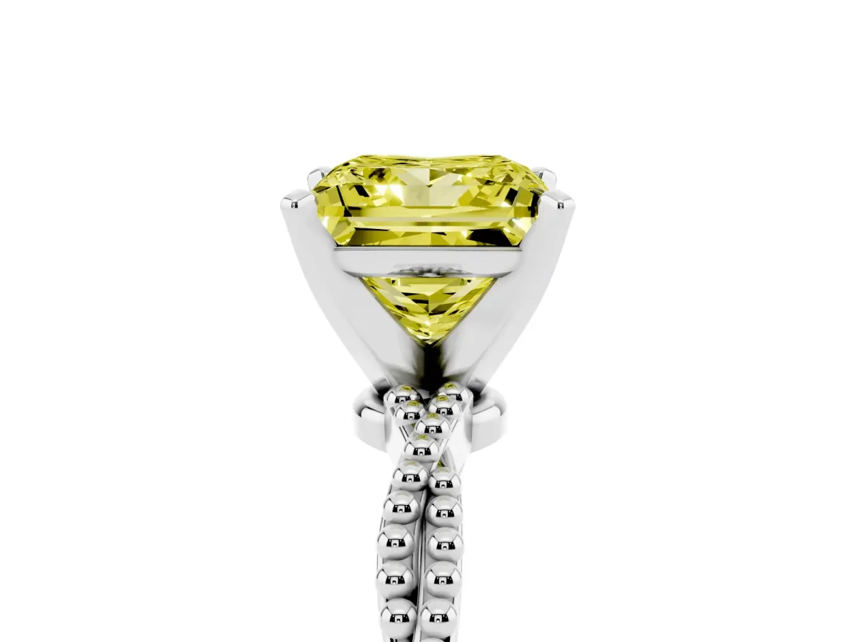 Fancy Yellow Princess Cut Solitaire Twisted Band with Bead Prong Setting Platinum