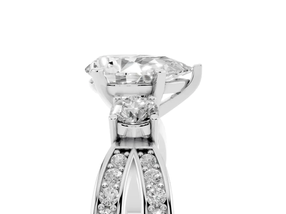 Three-Stone Pear Cut Cut Diamond Twist Band with Prong Setting Silver