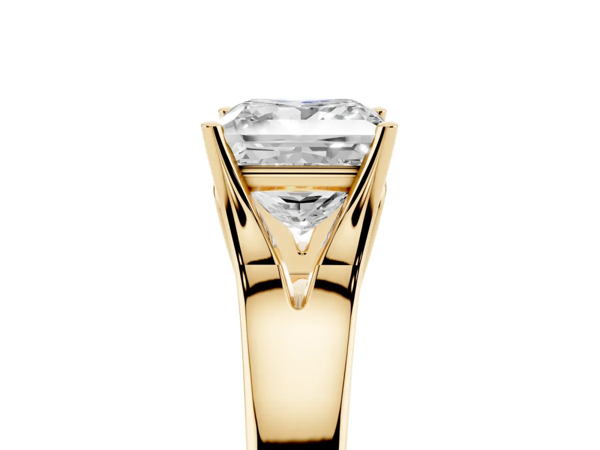 Princess Cut Solitaire Diamond Ring with Cathedral Band and Four-Prong Setting Yellow gold