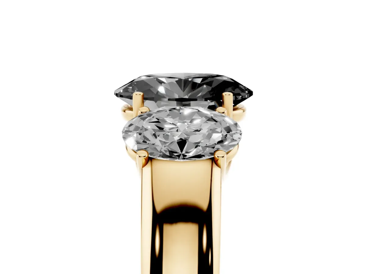 Fancy Black Three-Stone Oval Cut Cut Diamond Ring with Prong Setting and Classic Band Yellow gold