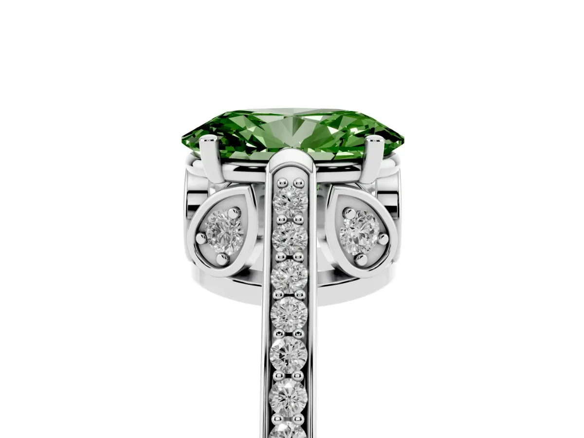 Fancy Green Oval Cut Cut Cathedral Pave Diamond Engagement Ring with Six-Prong Setting Silver
