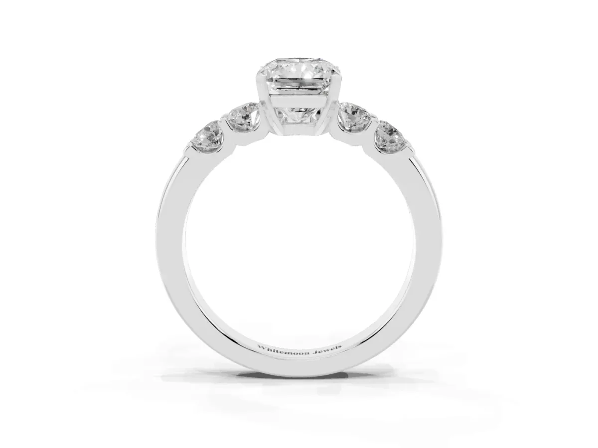 Radiant Cut Brilliant Cut Diamond Five-Stone Prong Set Engagement Ring with Channel Band White gold