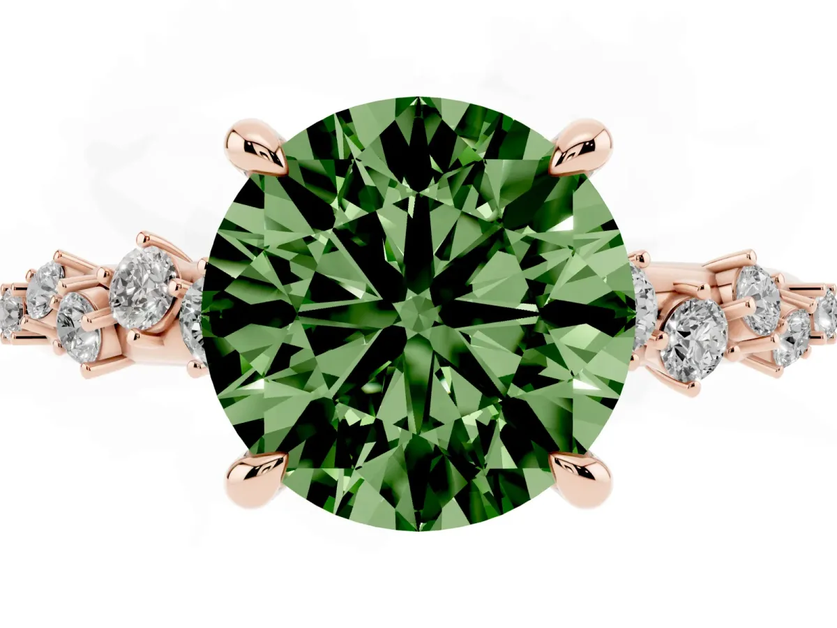 Fancy Green Round Cut Cut Diamond Vine Band with Four-Prong Setting Rose gold