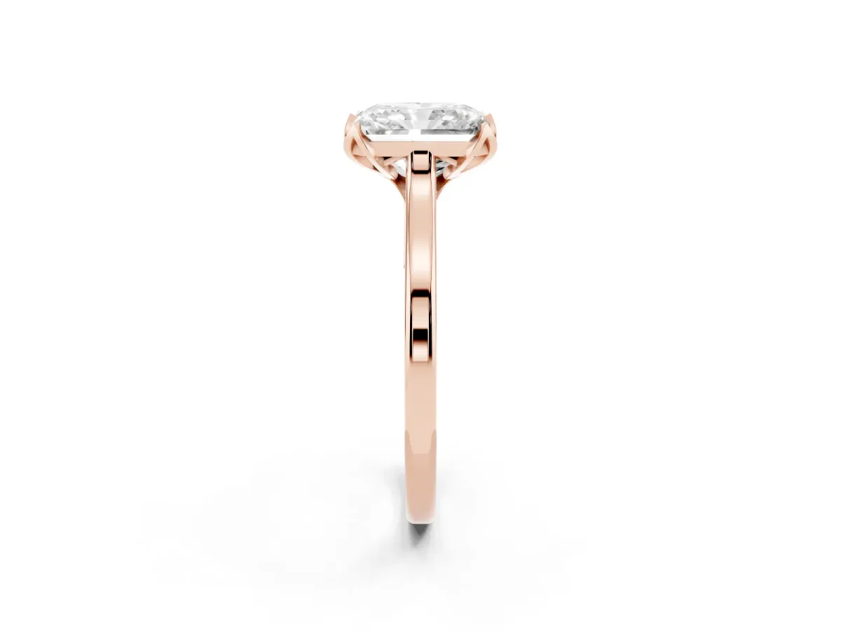 Radiant Cut Diamond Solitaire Ring with Flower Prong Setting and Classic Band Rose gold