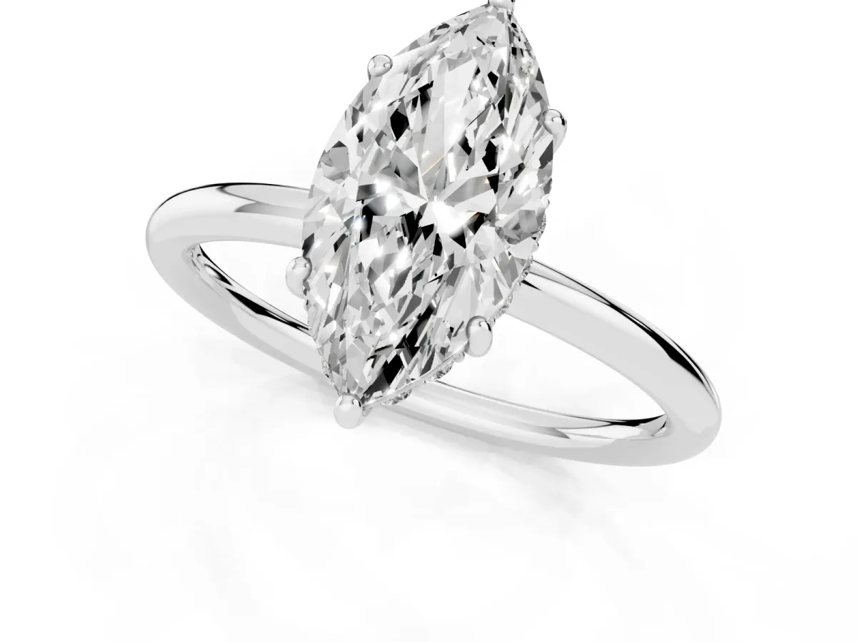 Marquise Cut Solitaire Diamond Ring with a Classic Band and Four-Prong Setting Silver