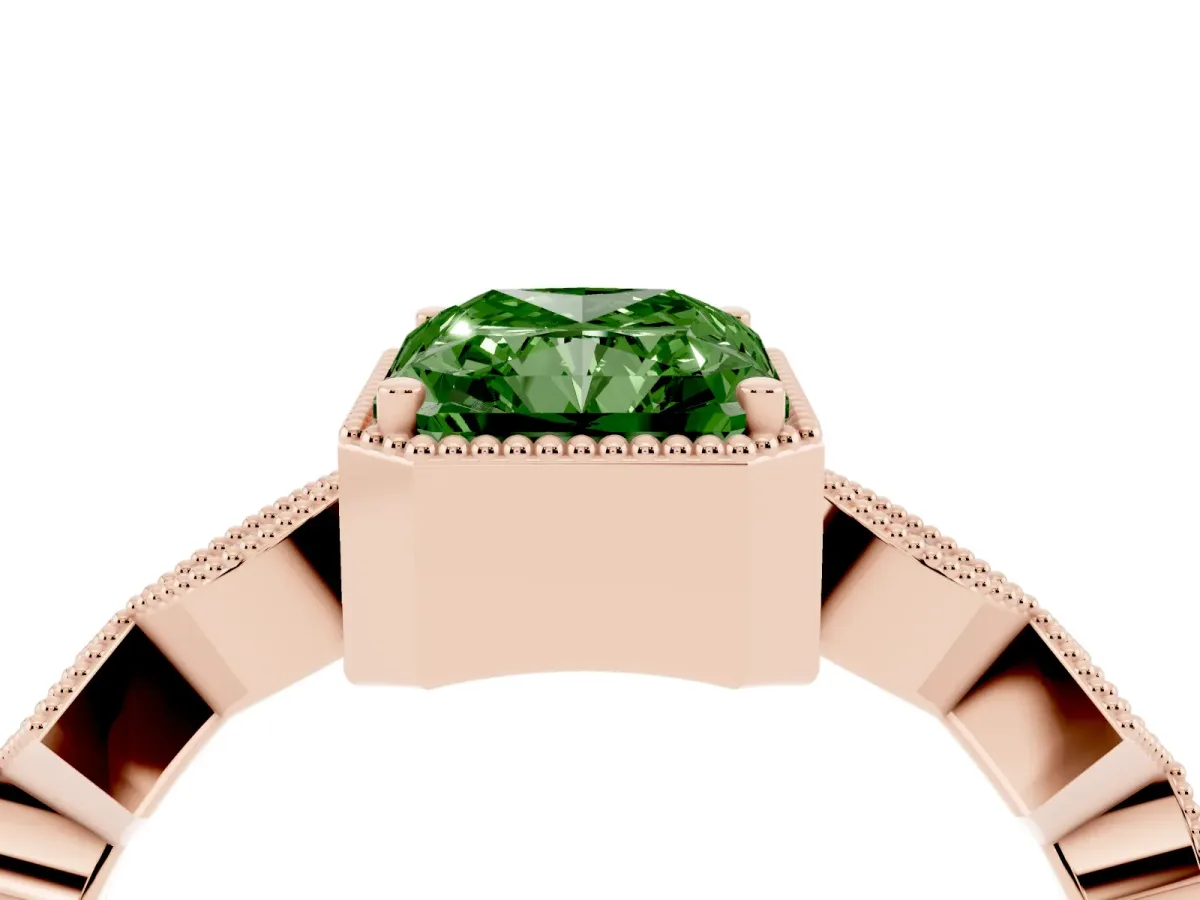 Fancy Green Radiant Cut Milgrain Marquise Diamond Twist Band Ring Rose gold