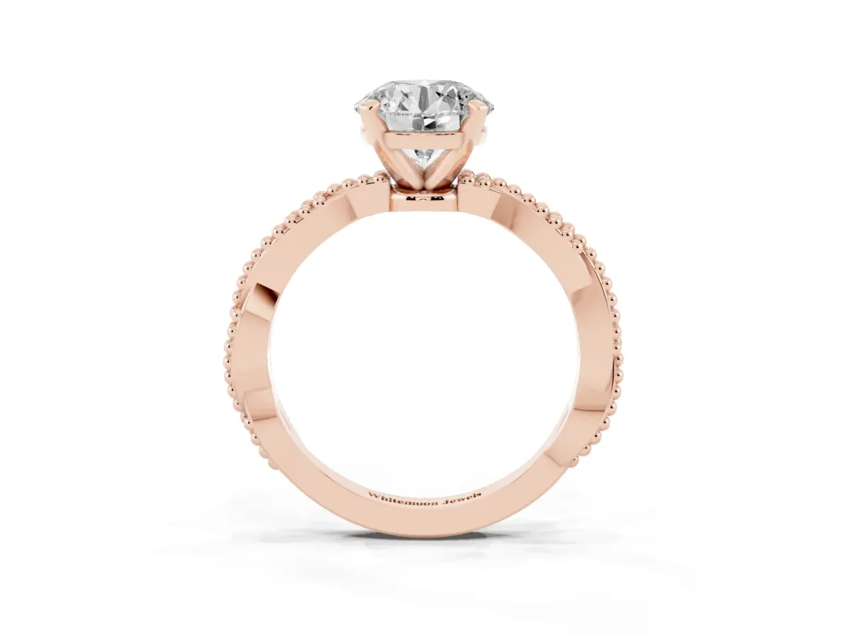 Round Cut Solitaire Twisted Band with Bead Prong Setting Rose gold