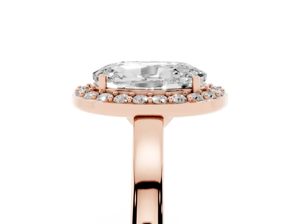 Oval Cut Halo Diamond Ring with Solitaire Band and Prong Setting Rose gold