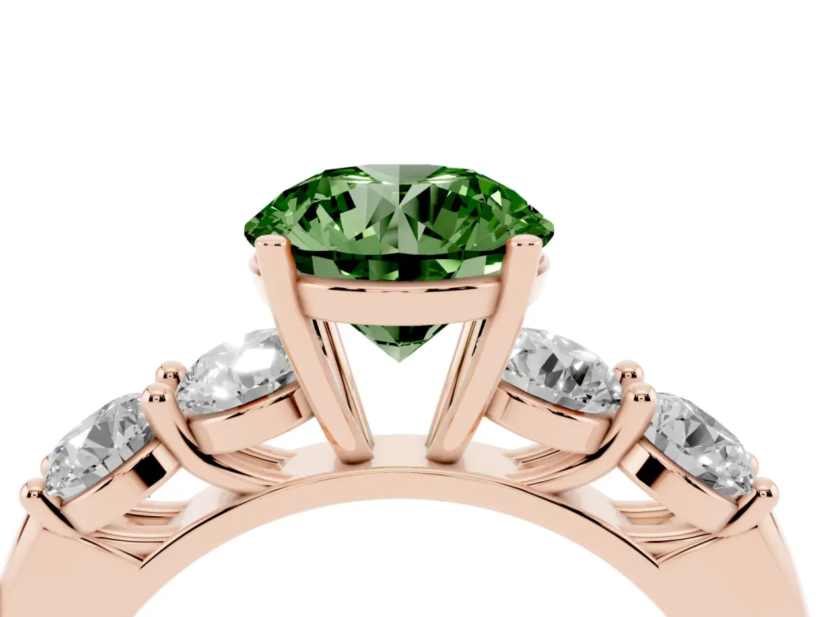 Fancy Green Round Cut Cut Five-Stone Prong Set Diamond Ring with Classic Band Rose gold