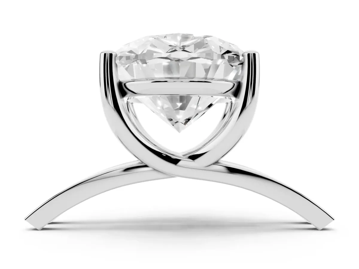 Oval Cut Cut Diamond Solitaire Engagement Ring with Tapered Plain Band and Four-Prong Setting White gold