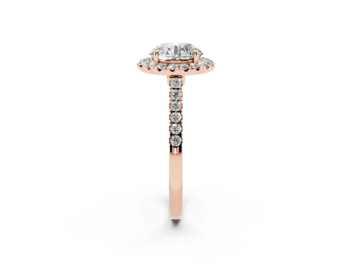Round Cut Halo Pave Diamond Engagement Ring with Four-Prong Setting Rose gold