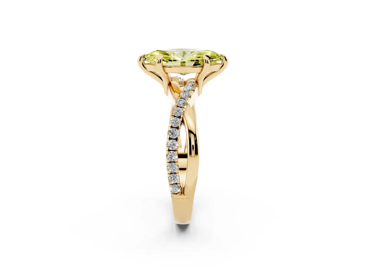 Fancy Yellow Marquise Cut Cut Diamond Twist Band Solitaire with Prong Setting Yellow gold