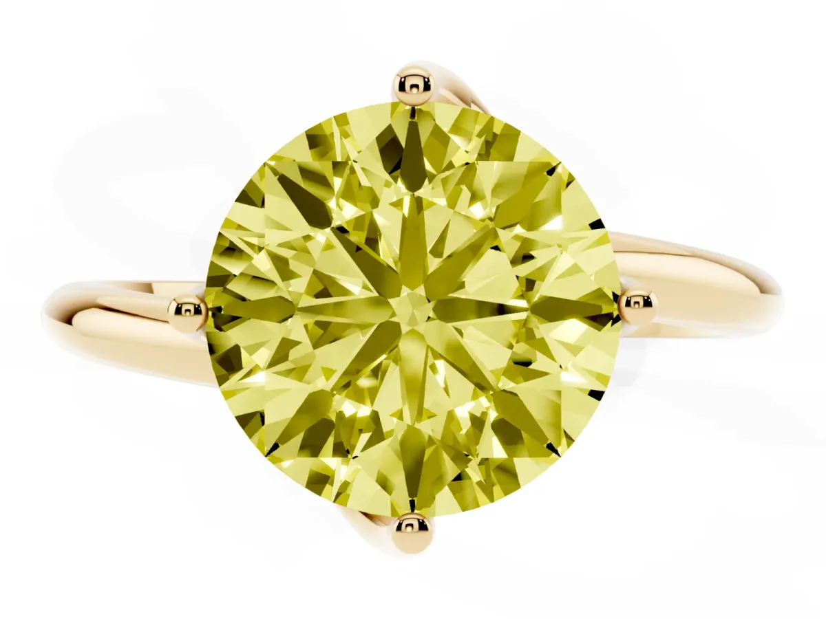 Fancy Yellow Round Cut Diamond Solitaire Engagement Ring with Four-Prong Setting and Classic Band Yellow gold