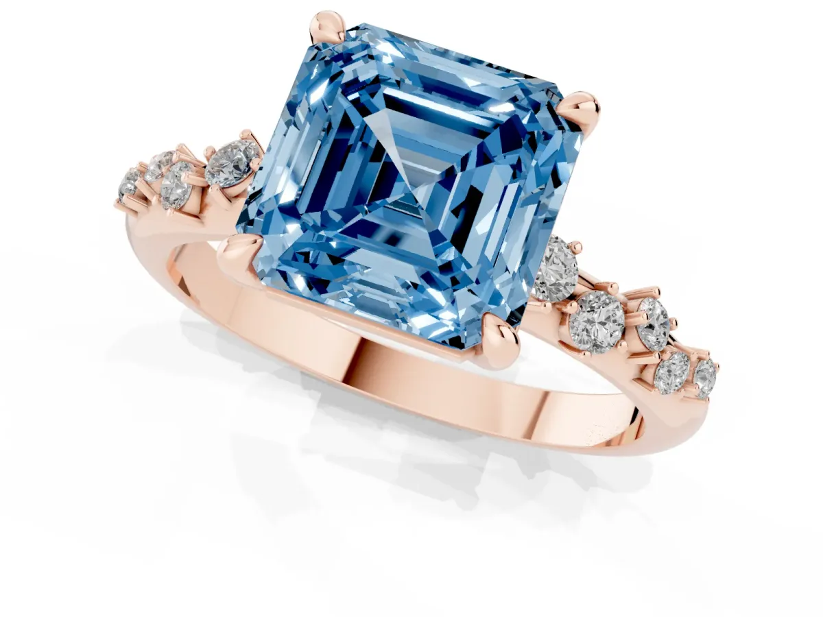 Fancy Blue Asscher Cut Cut Diamond Vine Band with Four-Prong Setting Rose gold