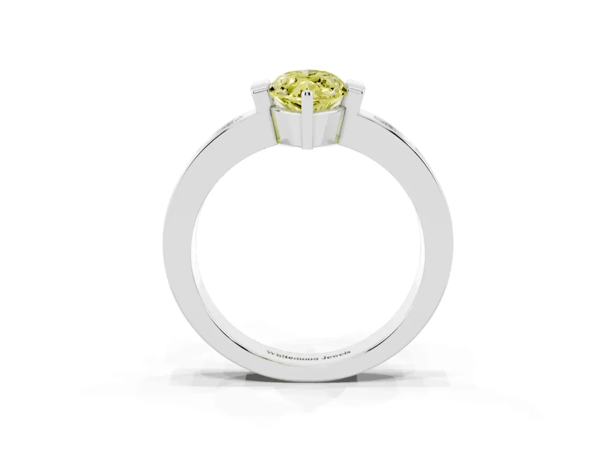 Fancy Yellow Marquise Cut Brilliant Channel-Set Diamond Ring with Bezel Prong Setting Silver