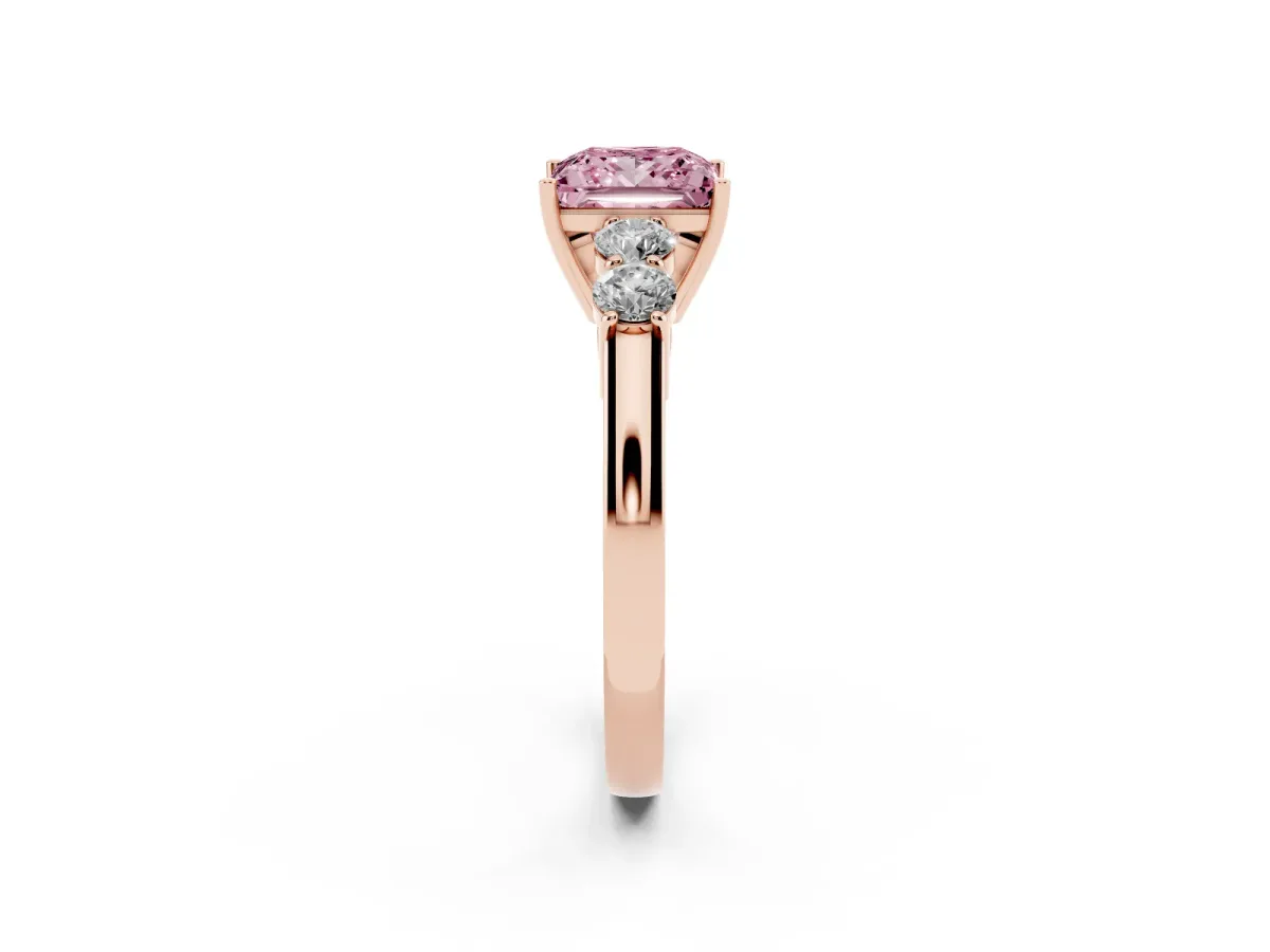 Fancy Pink Princess Cut Cut Diamond Five-Stone Prong Set White Gold Ring Rose gold