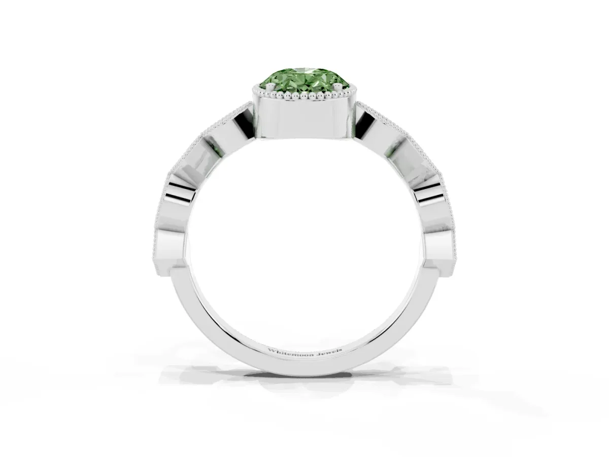 Fancy Green Oval Cut Milgrain Marquise Diamond Twist Band Ring Silver