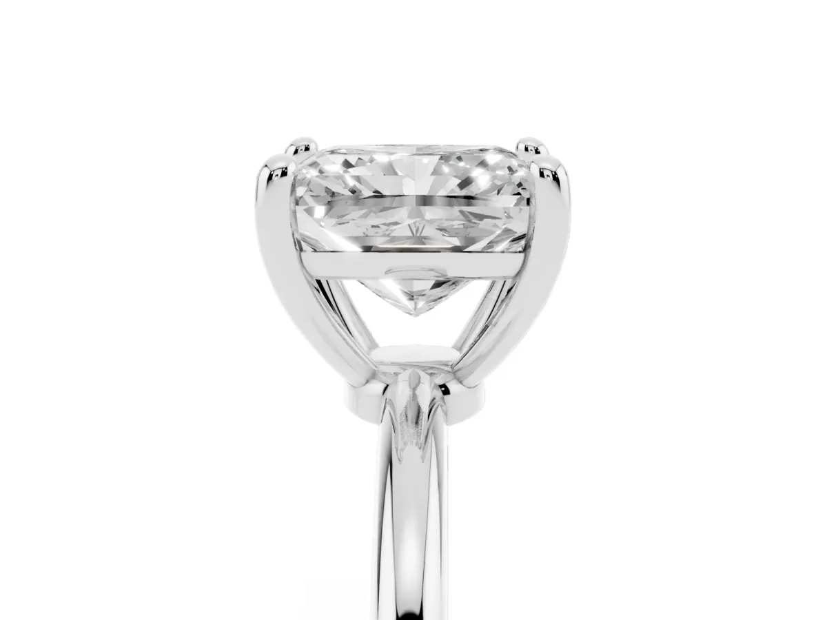 Radiant Cut Solitaire Diamond Ring with 4-Prong Setting on a Classic Band Silver