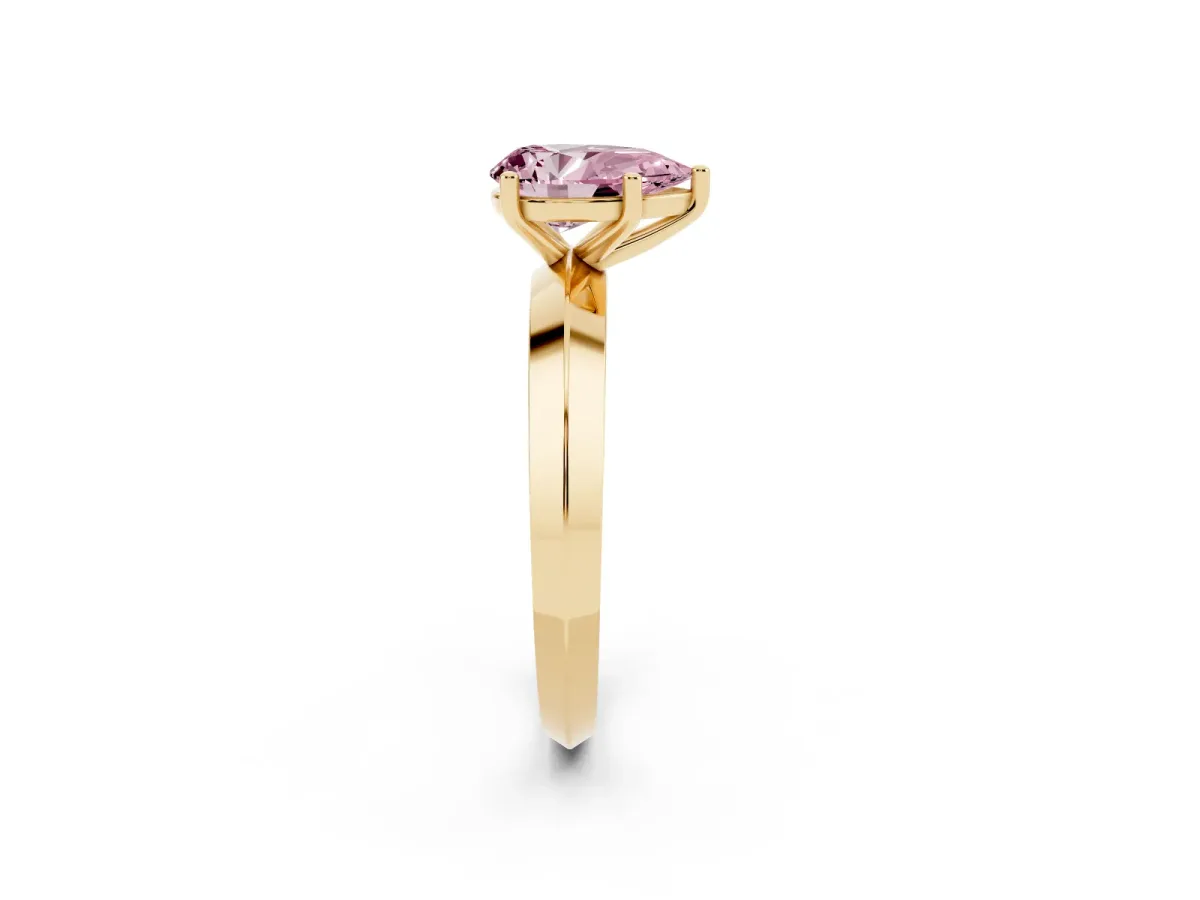 Fancy Pink Pear Cut Cut Solitaire Engagement Ring with Flat Band and Four-Prong Setting Yellow gold