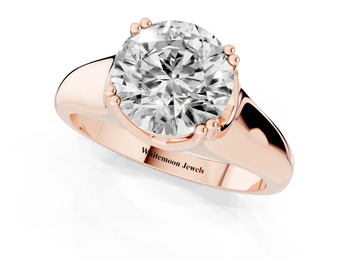 Round Cut Diamond Solitaire Ring with Wide Band and Prong Setting Rose gold