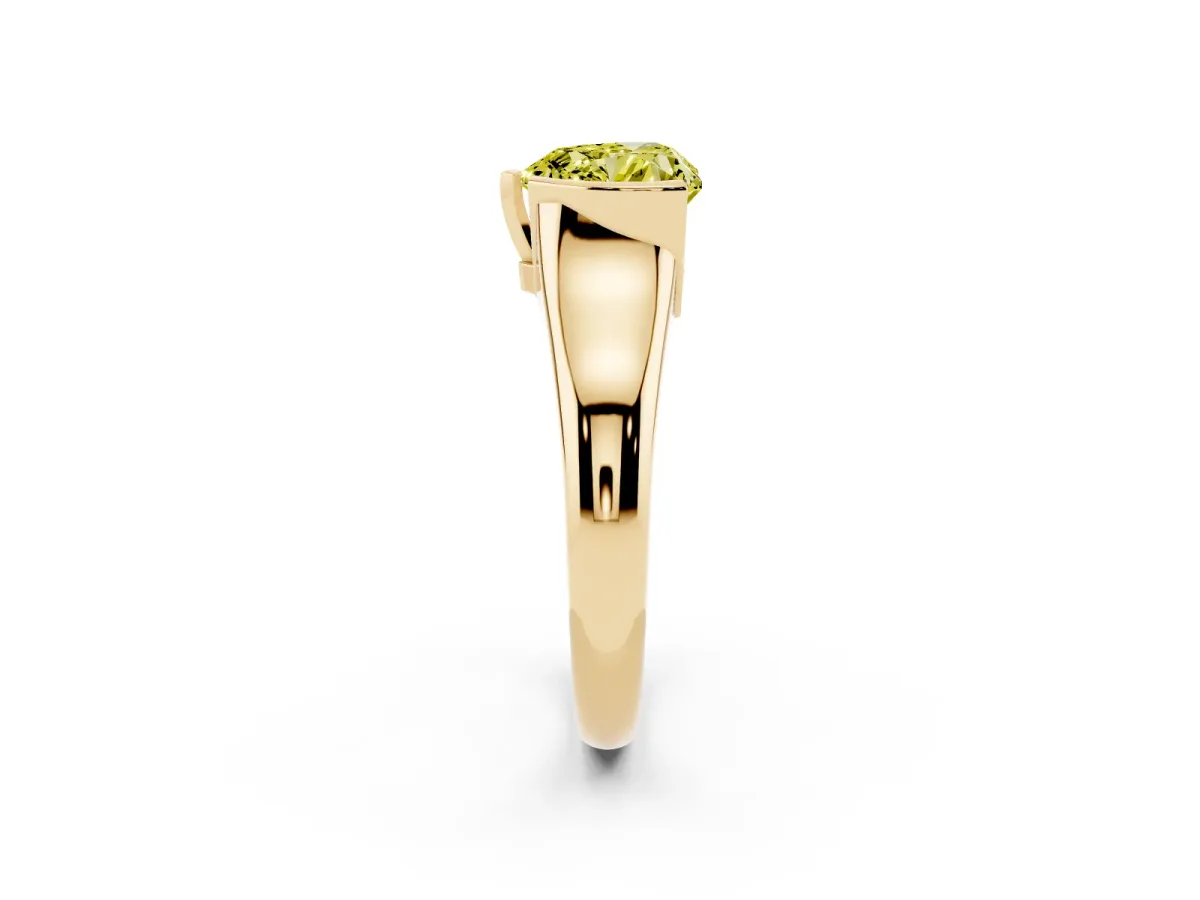 Fancy Yellow Heart Cut Solitaire Tension Set Diamond Ring with Split Shank Band Yellow gold