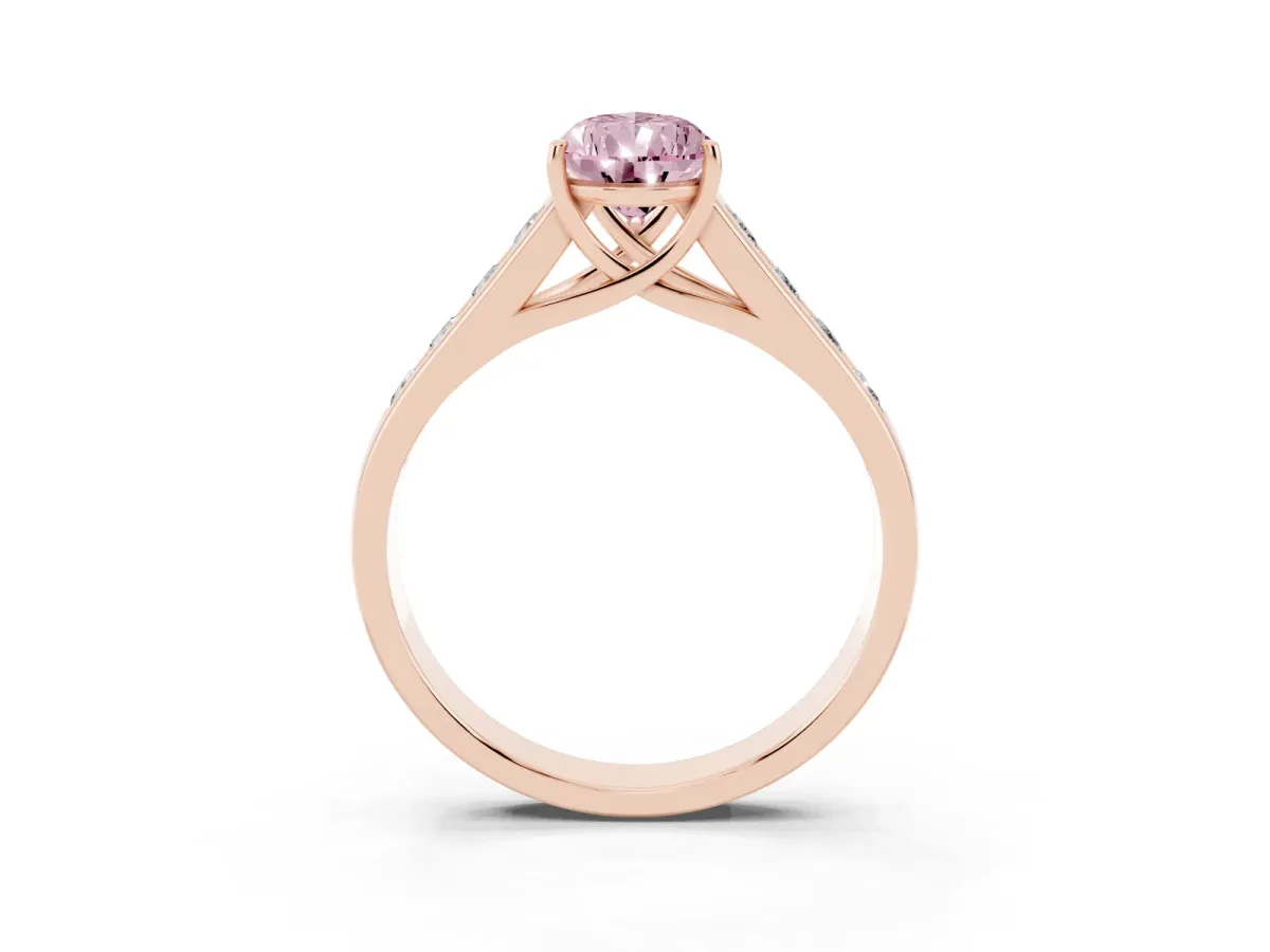 Fancy Pink Pear Cut Brilliant Channel-Set Solitaire Ring with Four-Prong Setting Rose gold