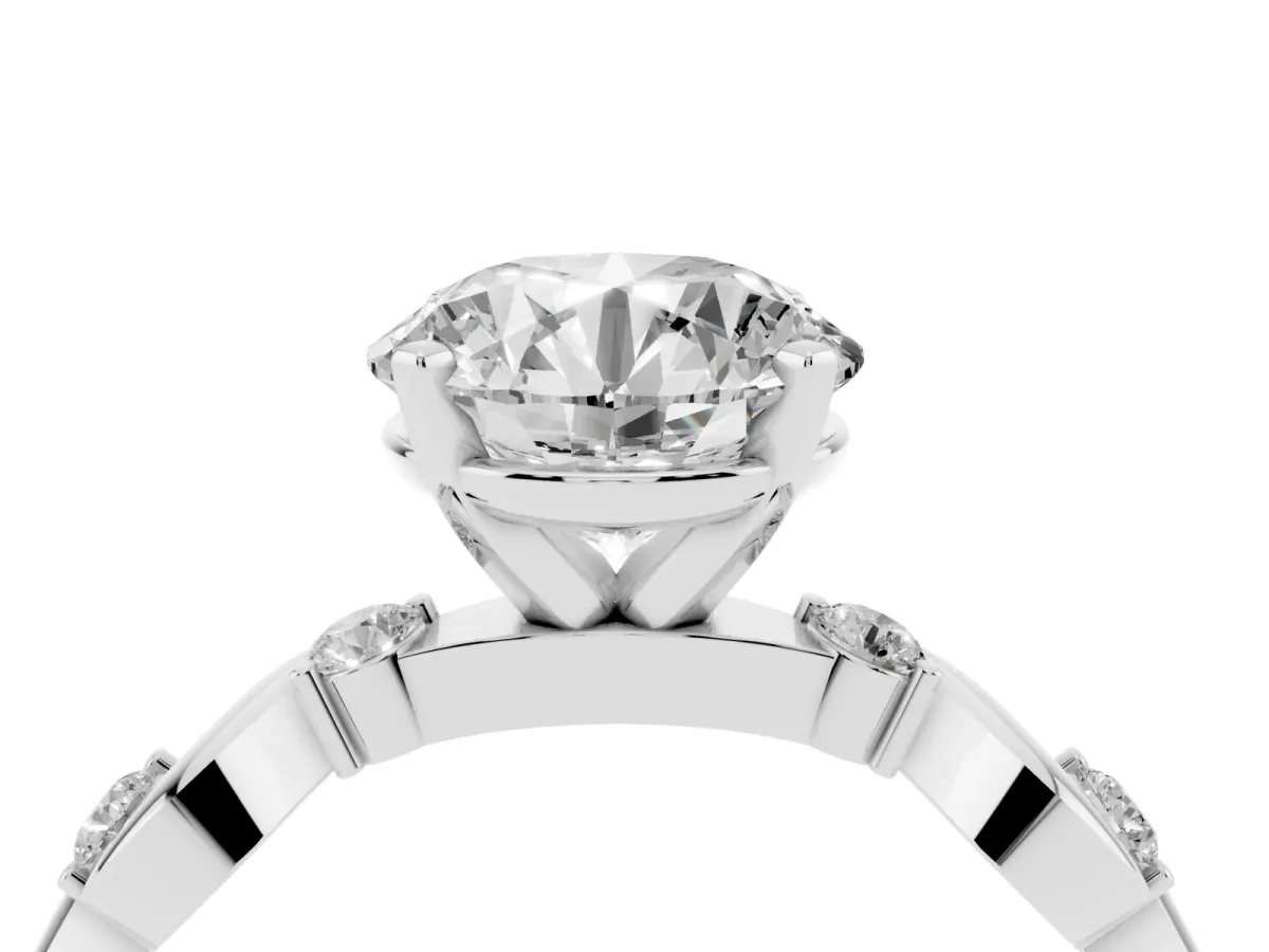 Round Cut Diamond Solitaire Twisted Band with Round Accents and Prong Setting Platinum