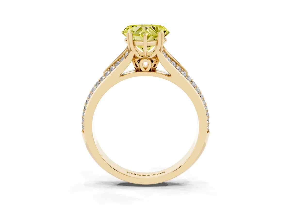 Fancy Yellow Heart Cut Diamond Split Shank Engagement Ring with Pavé Band Yellow gold