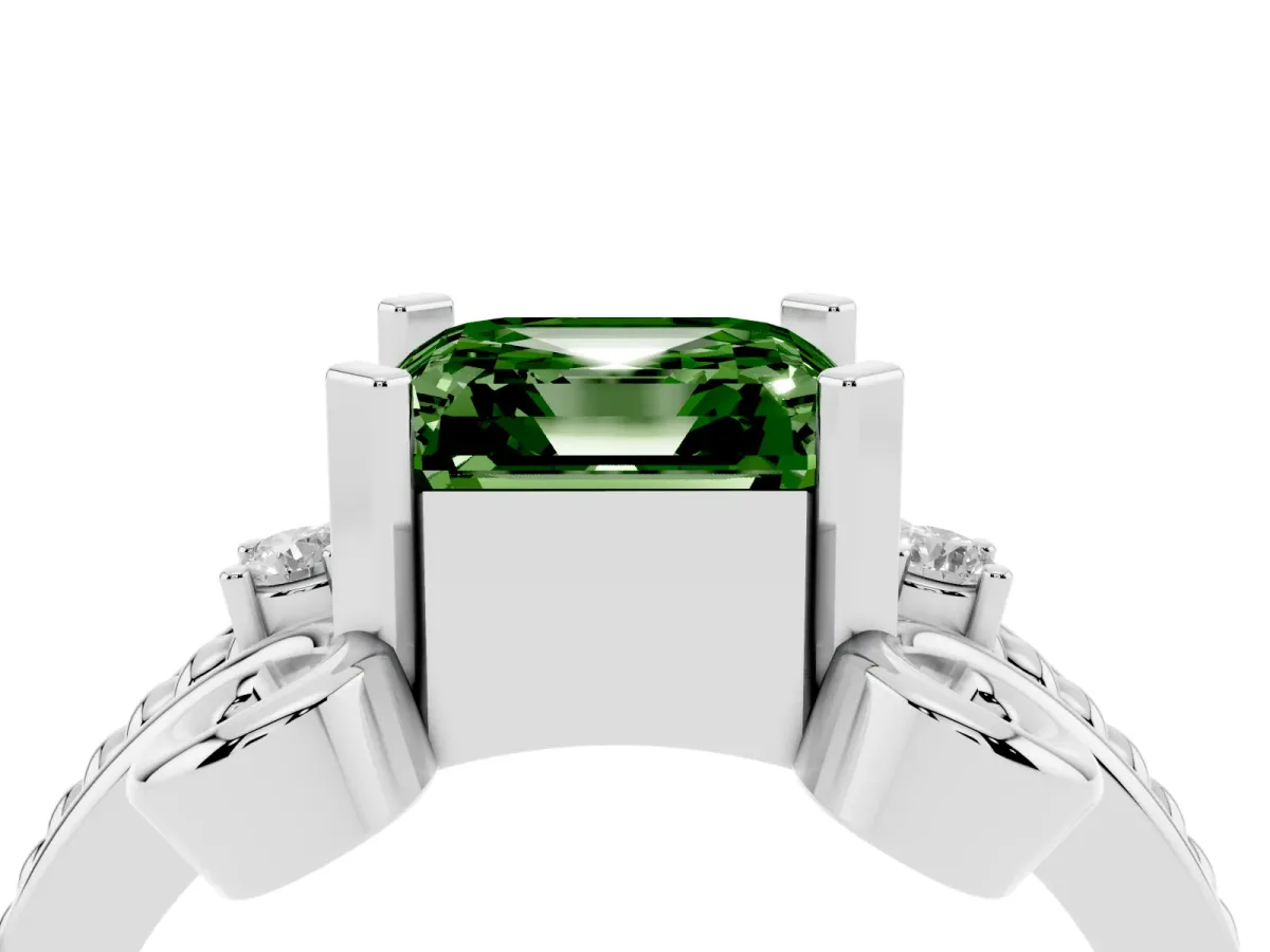 Fancy Green Asscher Cut Solitaire Twisted Band Scroll Prong Ring Silver
