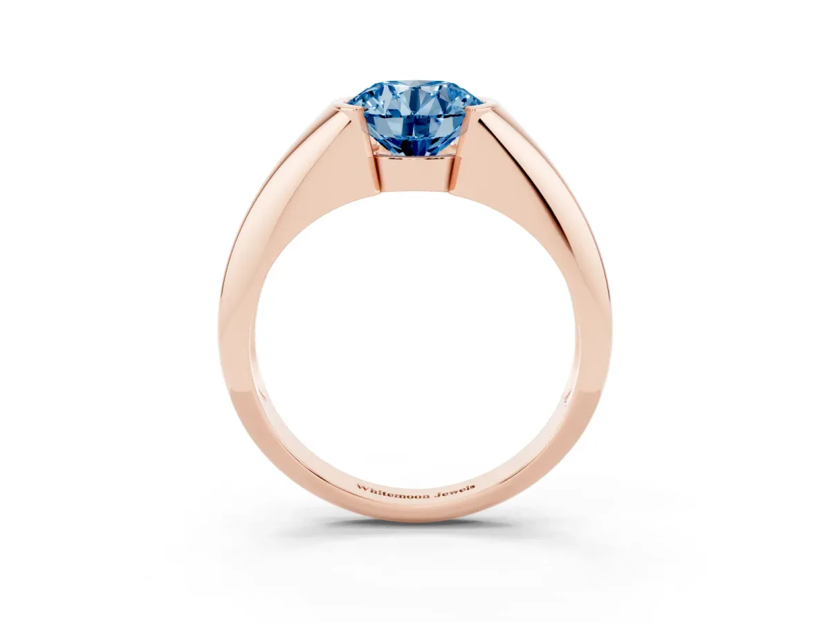 Fancy Blue Round Cut Solitaire Tension Set Diamond Ring Rose gold