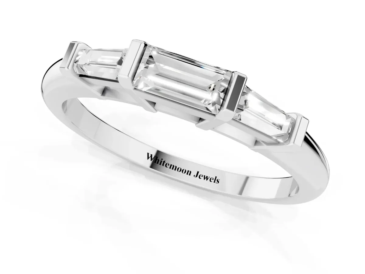Three-Stone Baguette Cut Channel Set Diamond Band Platinum