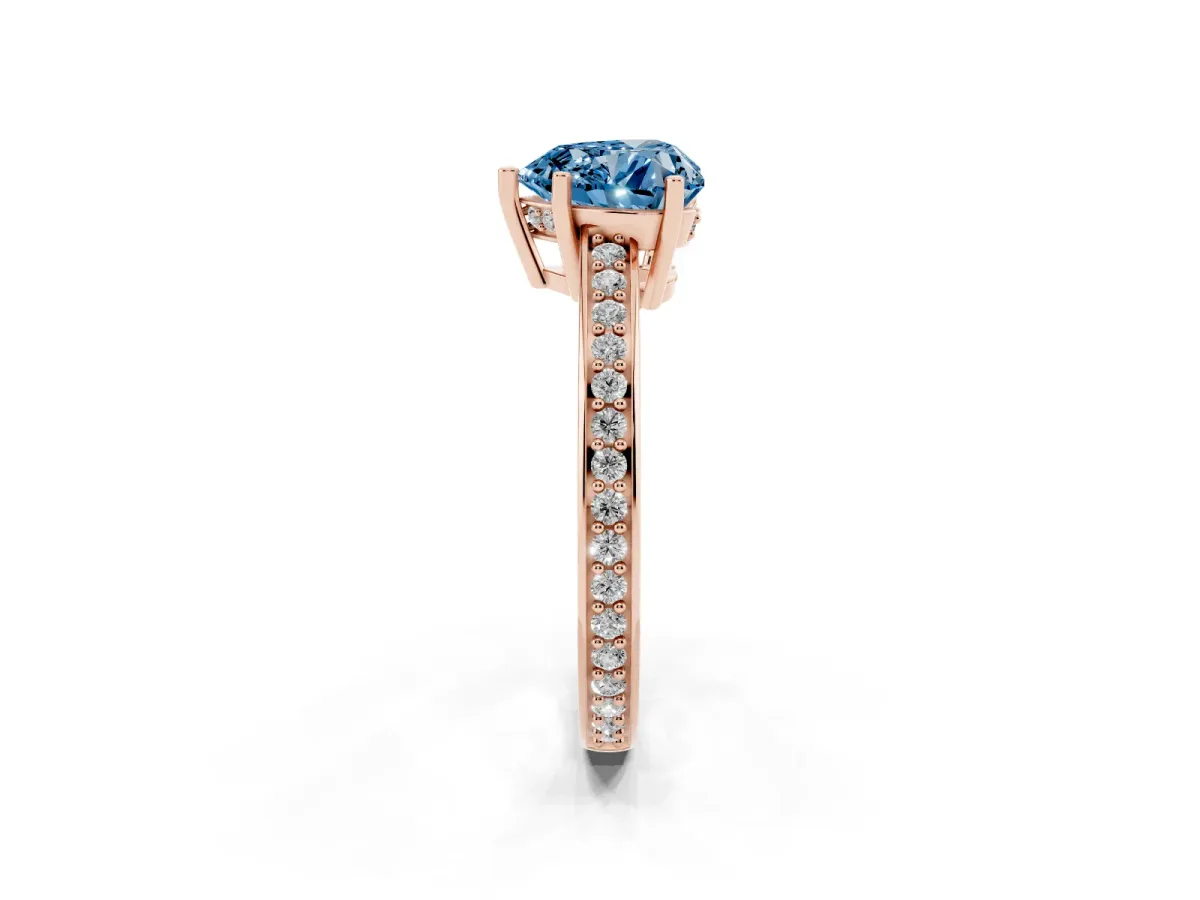 Fancy Blue Heart Cut Solitaire Pavé Band Prong Setting Ring Rose gold