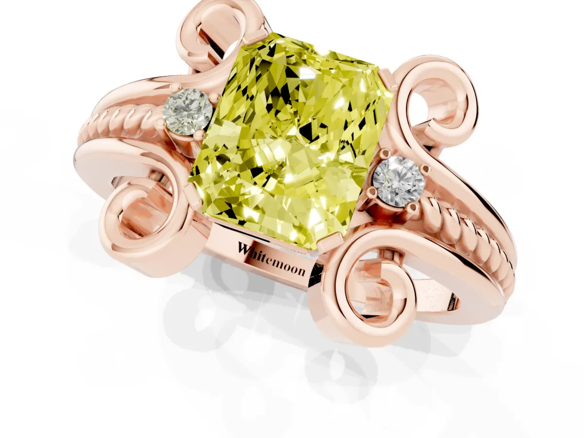 Fancy Yellow Radiant Cut Solitaire Twisted Band Scroll Prong Ring Rose gold