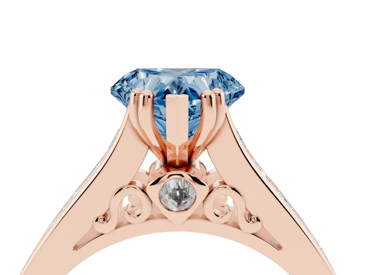 Fancy Blue Heart Cut Cut Channel Set Solitaire Engagement Ring with Prong Setting Rose gold