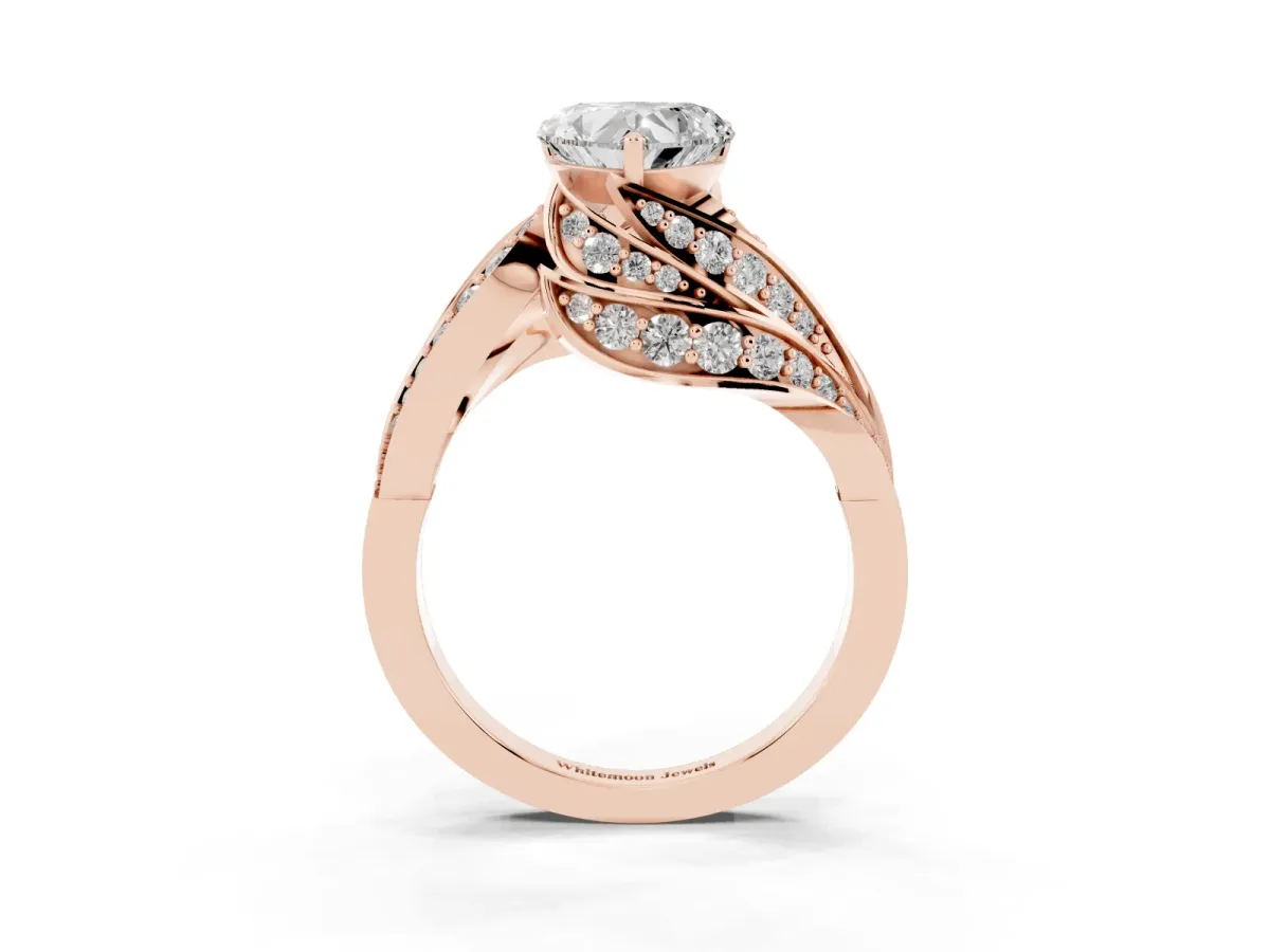 Heart Cut Diamond Solitaire Ring with Prong Setting and Twisted Pavé Band Rose gold