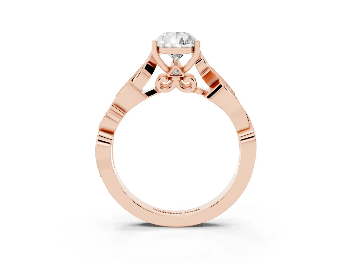 Pear Cut Solitaire Vine Band with Milgrain Prong Setting Rose gold
