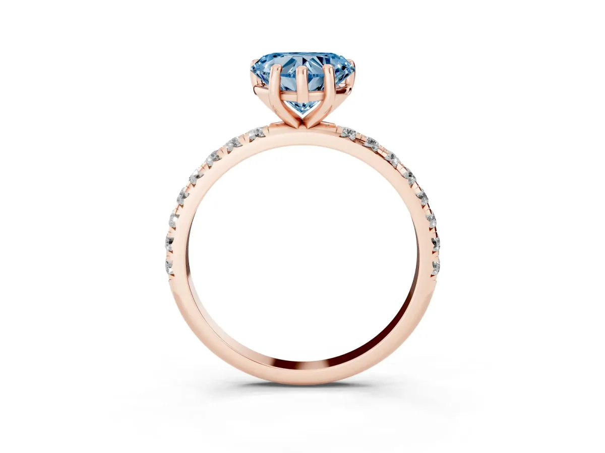 Fancy Blue Heart Cut Cut Diamond Solitaire Ring with Micro Pave Band and Four Prong Setting Rose gold