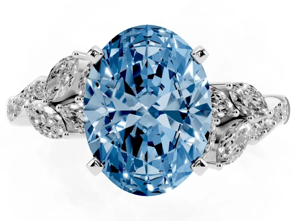 Fancy Blue Oval Cut Solitaire Marquise Twist Band with Six-Prong Setting Silver