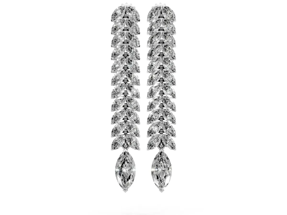 Marquise Diamond Double Row Dangle Earrings Silver