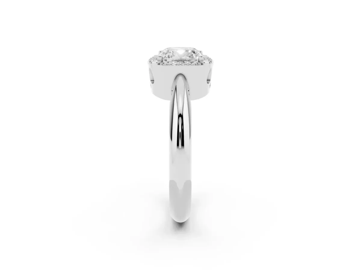Cushion Cut Cut Diamond Halo Engagement Ring with Split Shank and Four-Prong Setting Silver