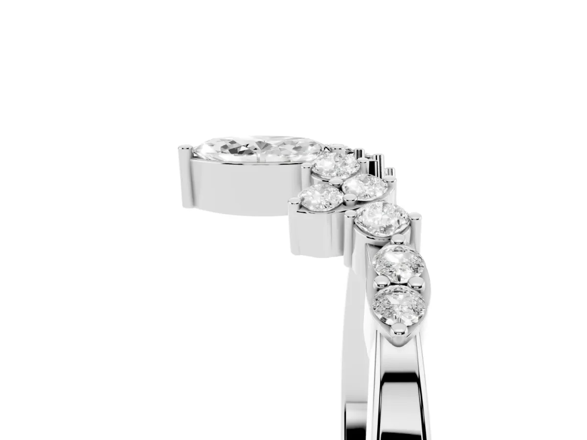 Marquise and Round Diamond Chevron Band with Prong Setting Platinum