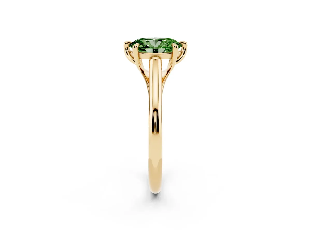 Fancy Green Oval Cut Solitaire Engagement Ring with Six-Prong Setting and Classic Band Yellow gold