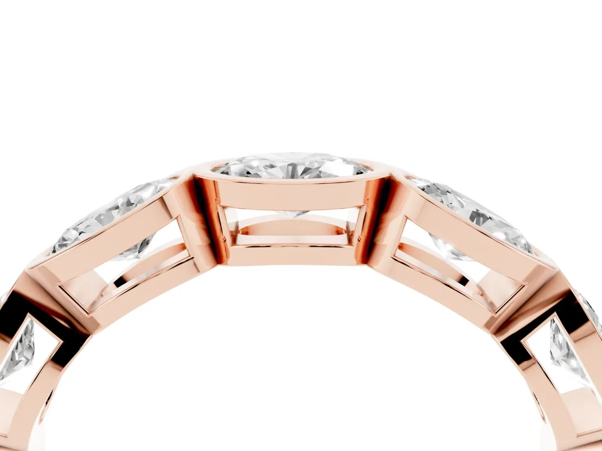 Oval Diamond Bezel Set Eternity Wedding Band Rose gold