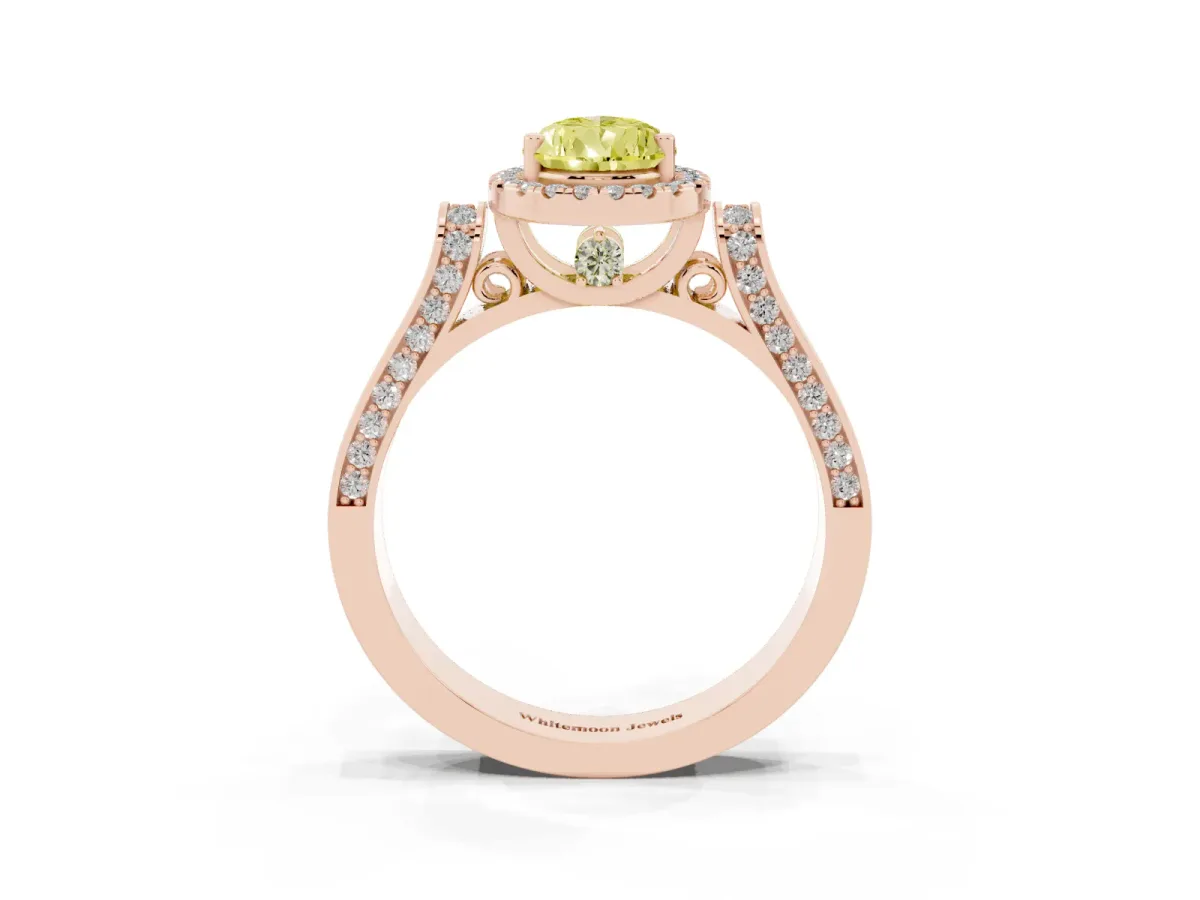 Fancy Yellow Pear Cut Halo Pave Split Shank Prong Setting Ring Rose gold