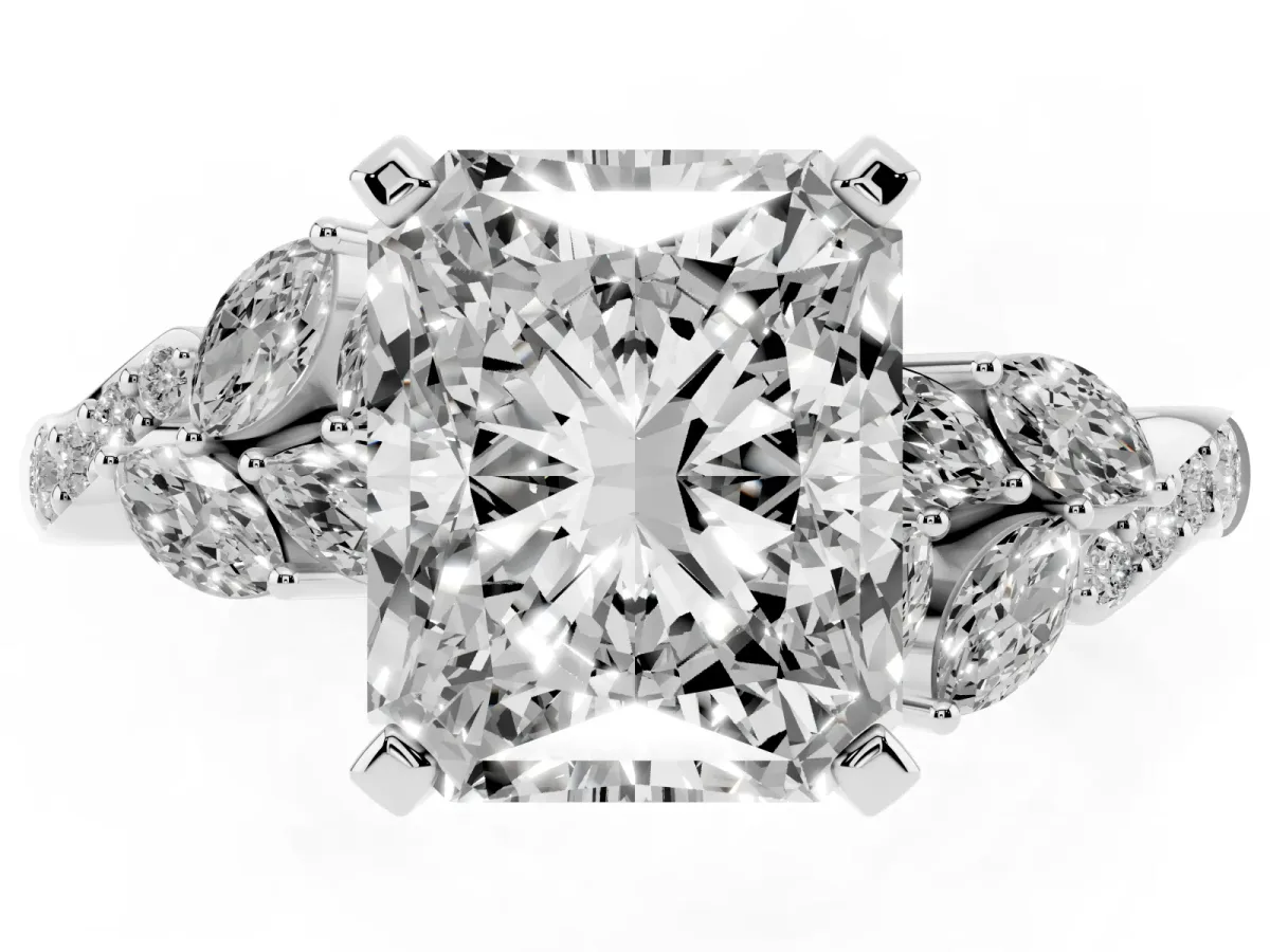Radiant Cut Solitaire Marquise Twist Band with Six-Prong Setting Silver