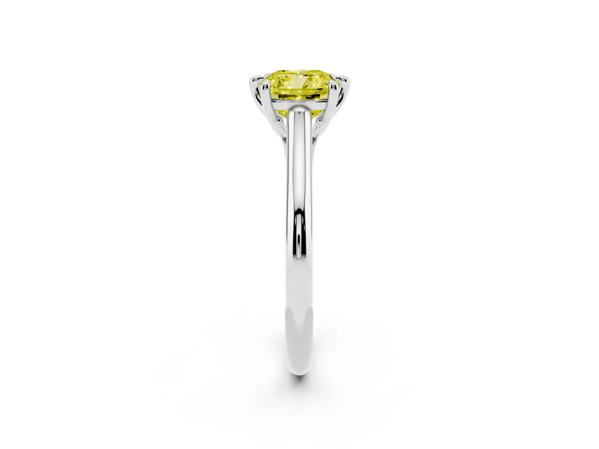Fancy Yellow Cushion Cut Solitaire Engagement Ring with Six-Prong Setting and Classic Band Platinum
