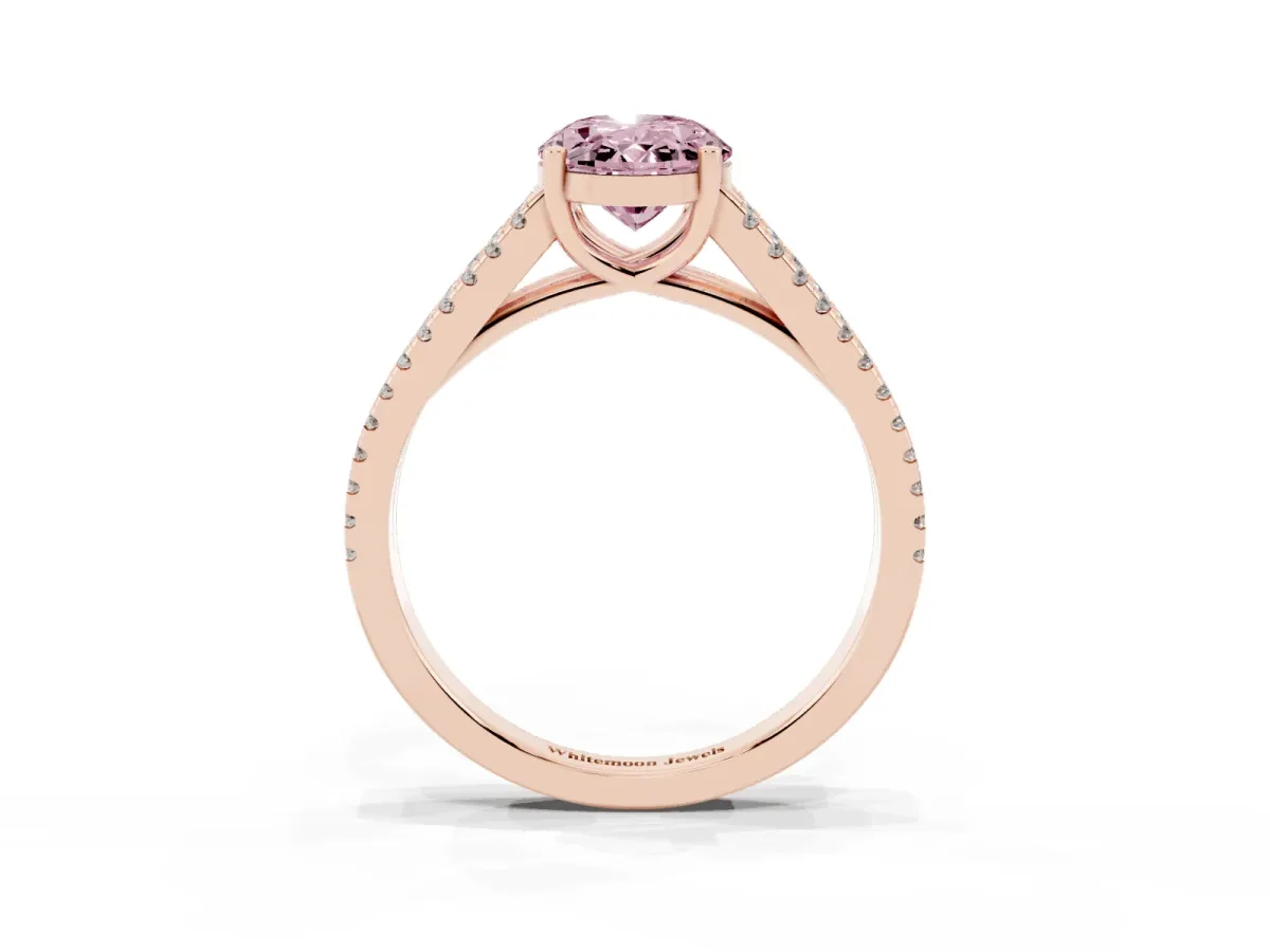 Fancy Pink Oval Cut Diamond Solitaire Engagement Ring with Split Shank Pavé Band Rose gold