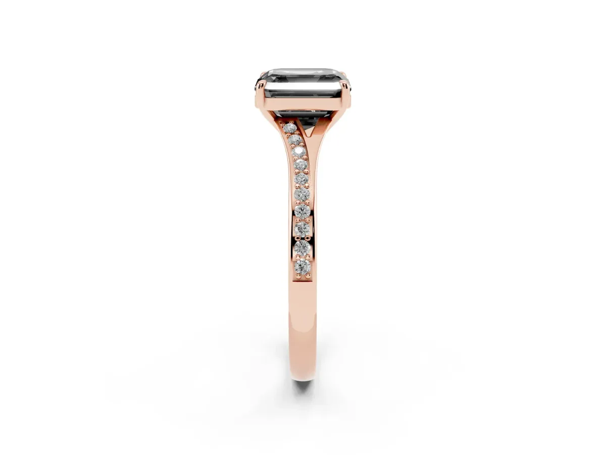 Fancy Black Asscher Cut Diamond Solitaire Ring with Pavé Band and Prong Setting Rose gold
