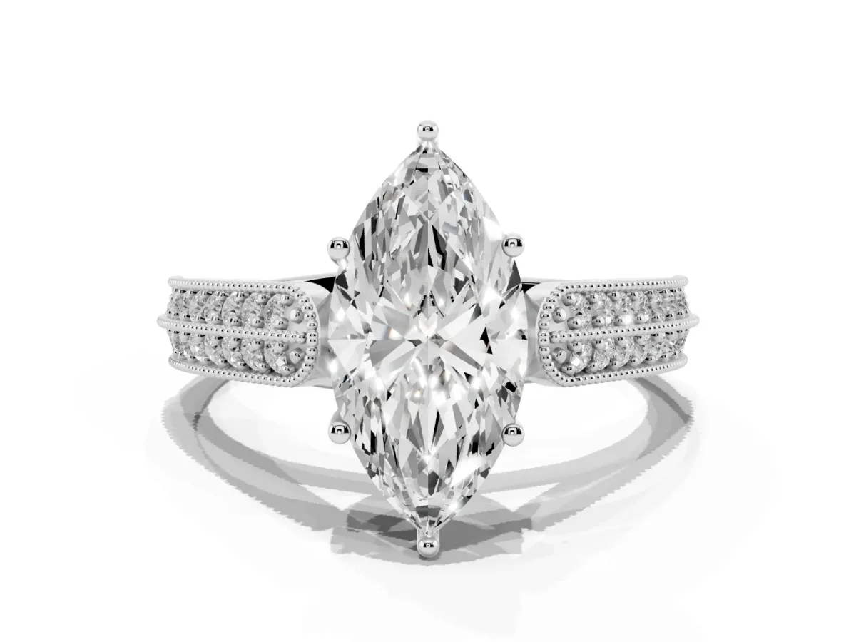 Marquise Cut Cut Pave Split Shank Engagement Ring with Four-Prong Setting White gold